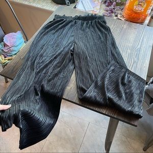 Pleated High Waisted Wide Leg Pants Black Accordion Pleat Stretchy Loose Flowy